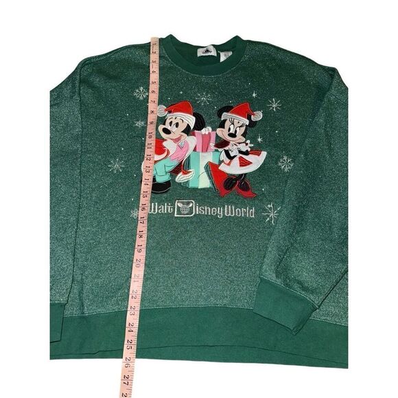 Walt Disney World Mickey & Minnie Green Christmas Holiday Embroidered Sweatshirt - Picture 8 of 8